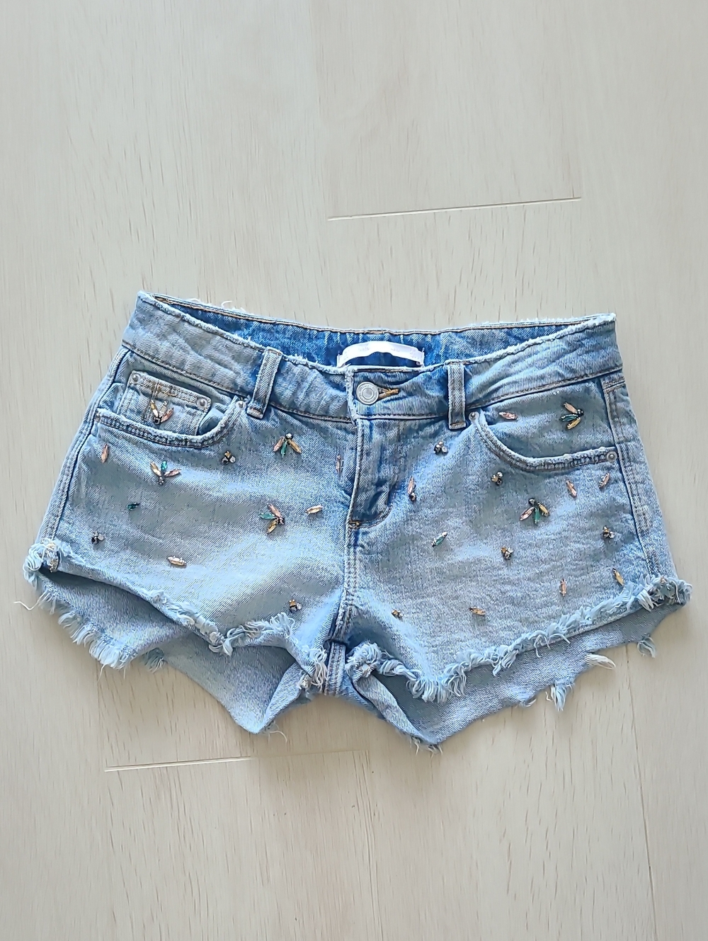 Zara Denim Crystal Sequin Shorts